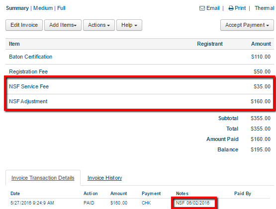 Nsf item deals fee